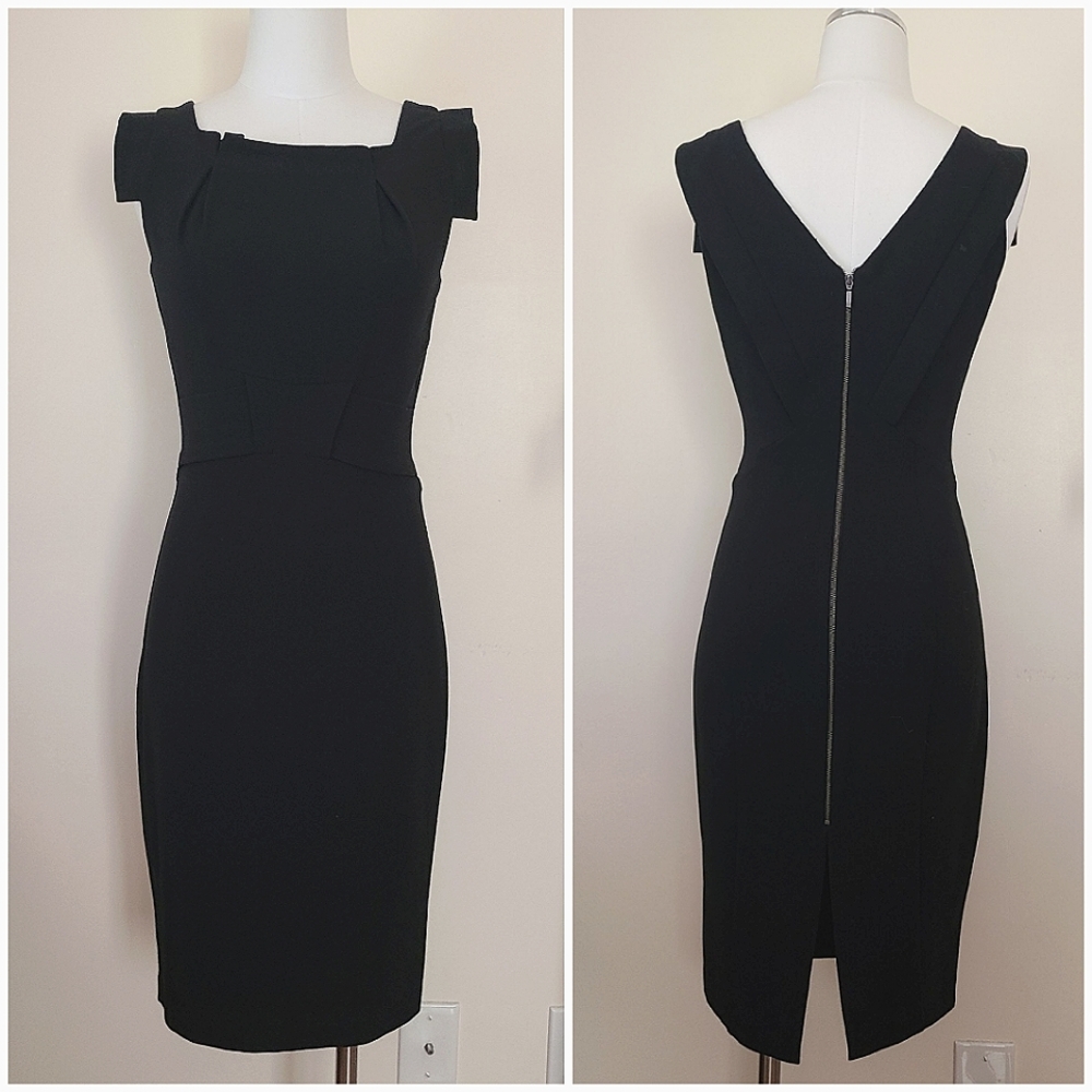 Black Halo shift dress bodycon square neckline v back zipper crepe slim
